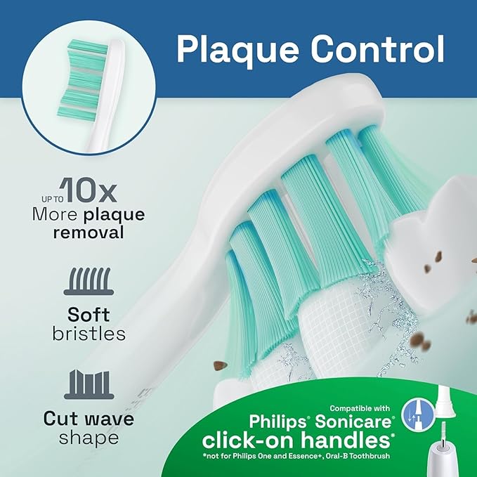 Brushmo Plaque Control Replacement Toothbrush Heads, Compatible with Philips Sonicare Click-on Electric Toothbrush Handles, 8 Standard Replacement Heads, Soft Dupont Bristles, BM928, White