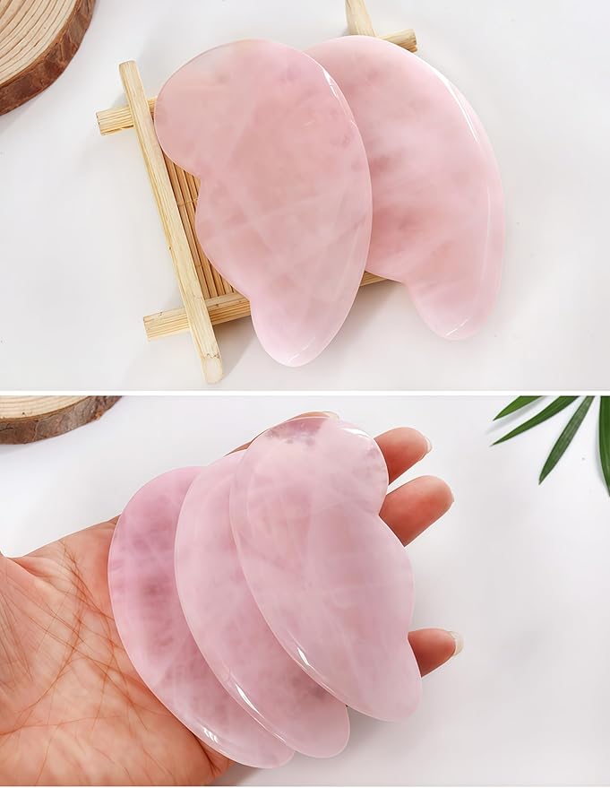 LZLRUN Rose Quartz Jade Roller Real Jade Gua Sha Board Mushroom Massager Face Lifting Tool Facial Guasha Massage Tool (Ear Shape)