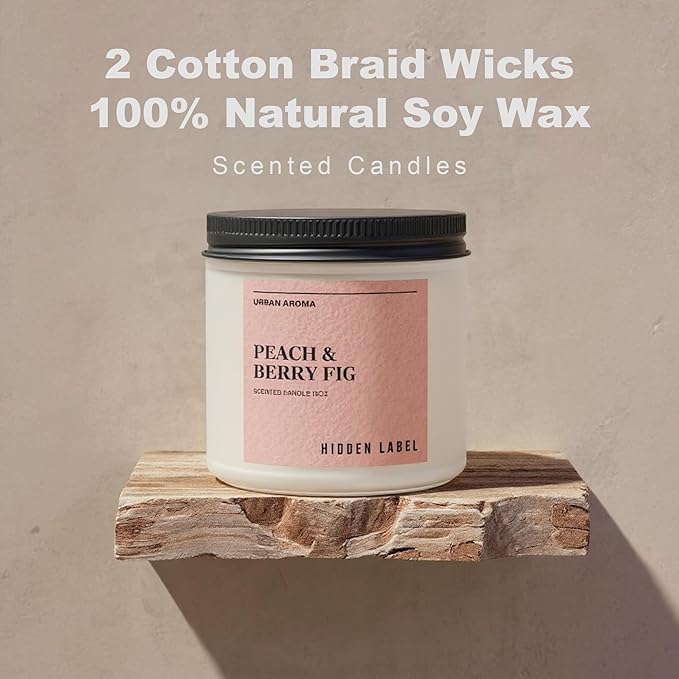 Hidden Label Peach & Berry Fig Soy Wax Candle, 12oz 2 Wick Natural Soy Non Toxic Candles, Clean Burning Long Lasting Aromatherapy for Home | Gifts,Premium Scents for Relaxation & Stress Relief,Gifts