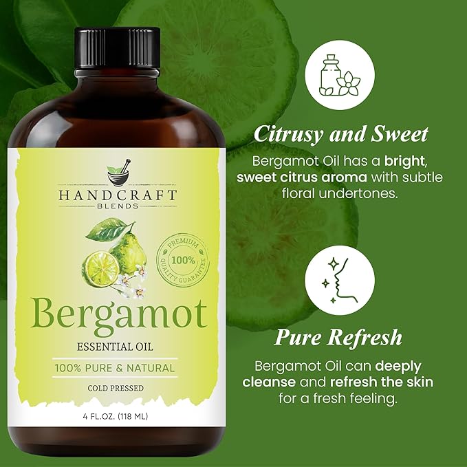 Handcraft Blends Bergamot Essential Oil – Huge 4 Fl Oz – 100% Pure and Natural – Premium Grade Essential Oil for Diffuser and Aromatherapy, Skin, Massage, Candle and Soap Making Fragrance