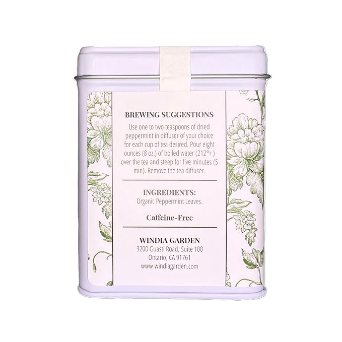 Windia Garden, Peppermint Tea, Loose Leaf Herbal Tea, Grown in USA, Caffeine-Free, Classic Metal Tea Tin, Hand-Packed in California, Small Woman Owned Business