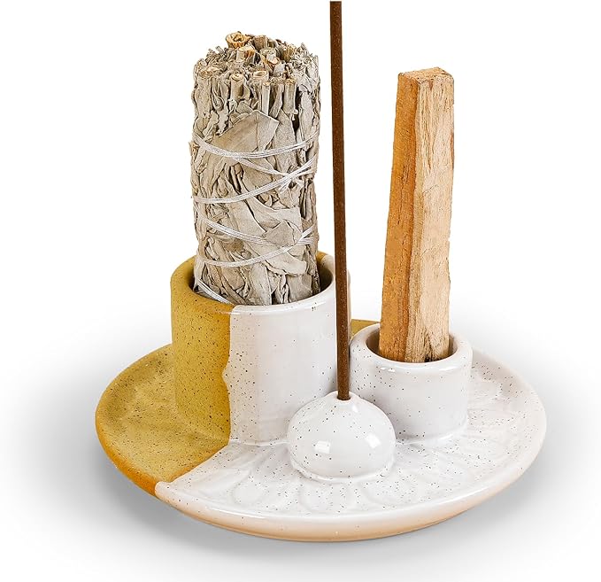 Palo Santo Sticks Holder, Multi-Purpose Handmade Ceramic Incense Burner for Palo Santo Incense Sticks, Sage Holder for Burning, Ash Catcher Tray for Meditation Yoga Room (Terracotta)