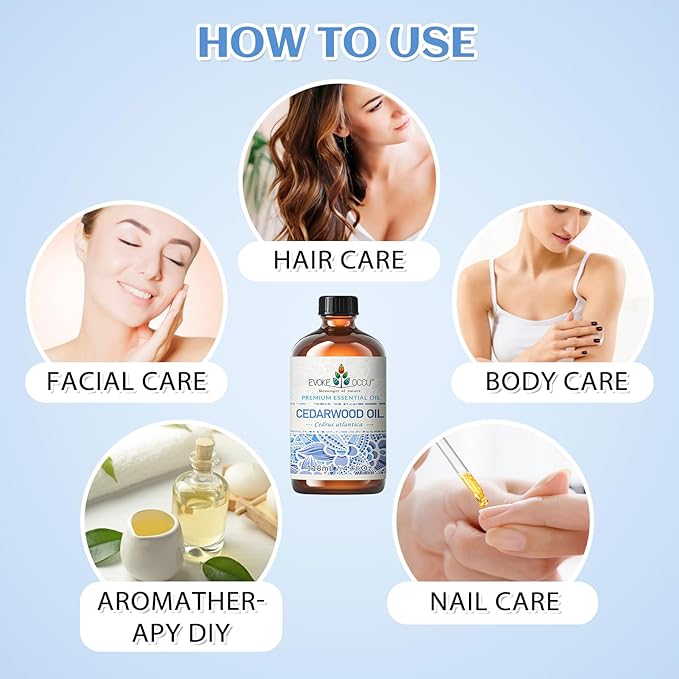 EVOKE OCCU Cedarwood Essential Oil for Air Freshening, Hair Care, Add to Spray Diffuser Conditioner - 4 Fl Oz
