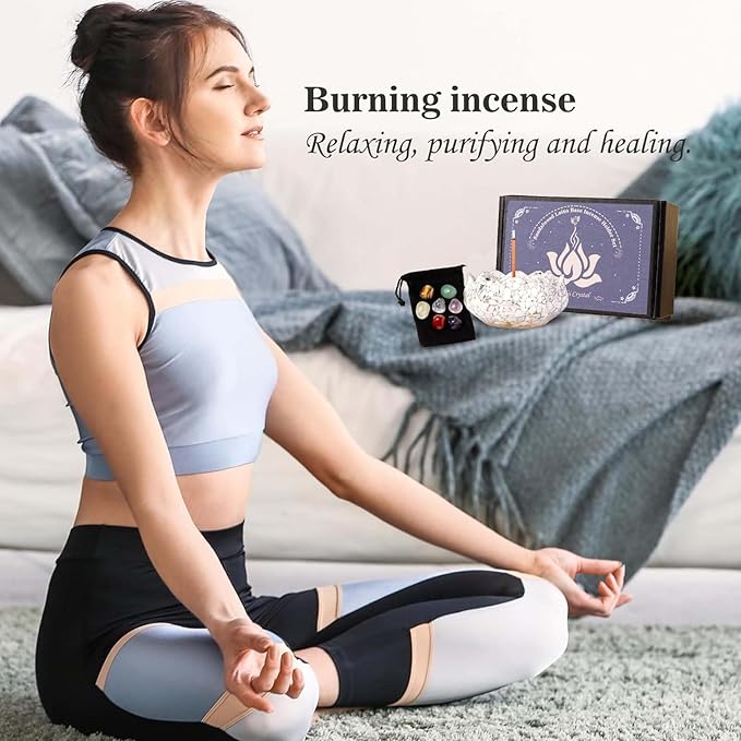 Incense Burner Resin Crystal Lotus Flower Incense Holder for Inserting Incense Removable Ash Collector for Meditation Room and Home Decor (White Turquoise, 3.15")