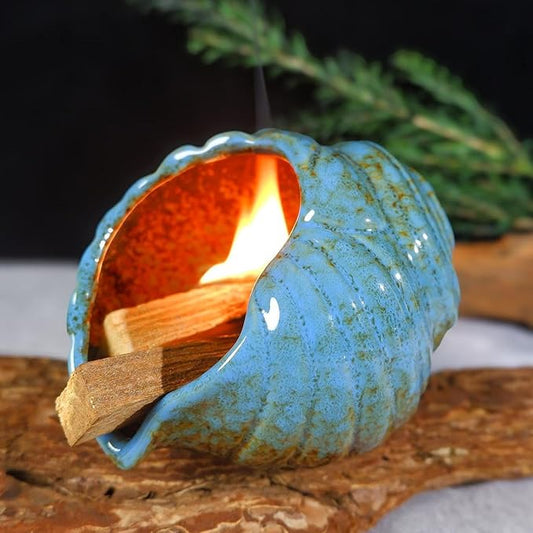 Blue Conch Chiminea Palo Santo Burner - Ceramic Smudging Bowl、Incense Chimney,Works with Sage、Incense Cones,Energy Cleansing-Thoughtful Gifts for Meditation, Altar,Spa,Yoga, Aromatherapy
