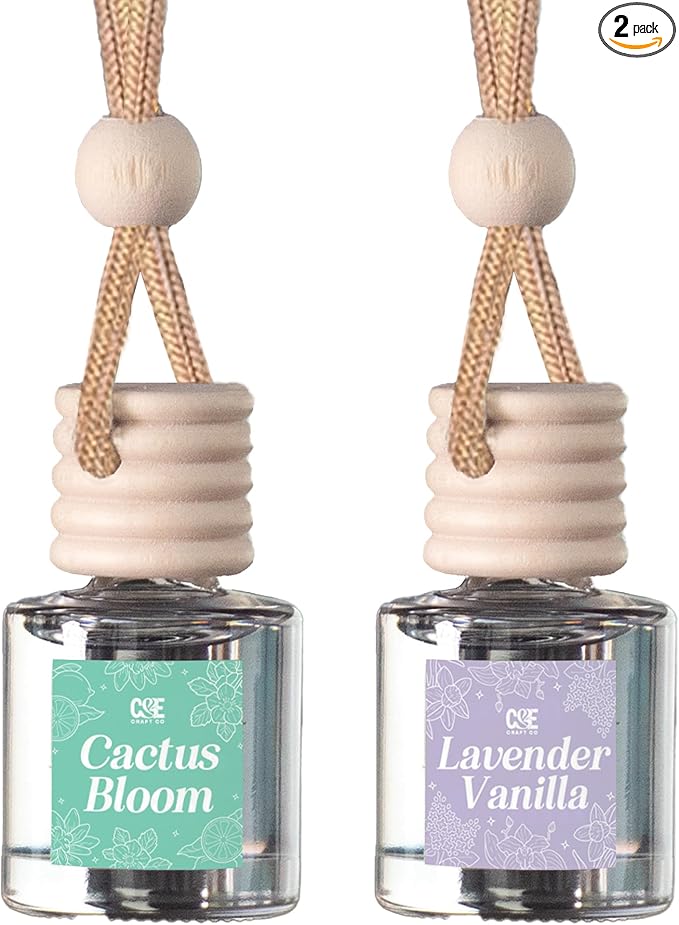 CANDECraftCo Car Air Hanging Fragrance Oil, Car Auto Freshener for Essential Oils, Scents Fragrance Aromatherapy Automobile Diffuser, Long Lasting (Cactus Bloom + Lavender Vanilla)