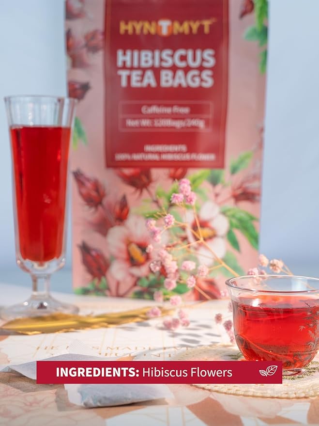 HYNTMYT Hibiscus Tea Bags, Premium Hibiscus Flowers Tea, Bright & Tart Flavor, Caffeine Free, 120 Count
