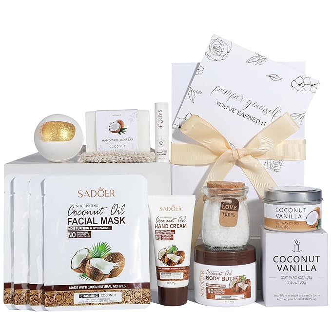 Coconut Spa Gifts for Women Birthday Self Care Kit Christmas Gifts Basket Thank You Relaxing Bath Sets for Moms Friends Co-worker Daughter Girlfriend Grandma Sister Teacher Daughter-in-Law