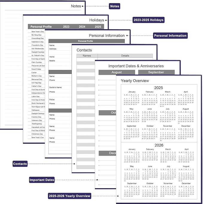 Daily & Monthly Planner for 2025 2026 or Anytime - ADHD Planner Two Pages Per Day, Daily Planner Undated to Increase Focus, Eliminate Overwhelm, Achieve Your Biggest Goals, 5.8'' × 8.3'', Purple
