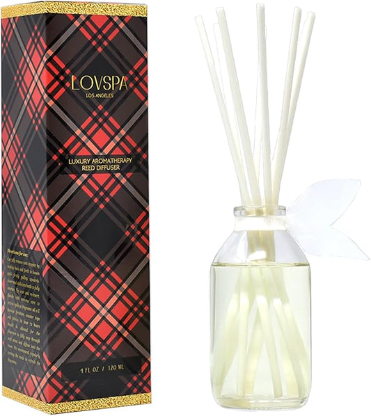 LOVSPA Reed Diffuser Set, Peppermint Bark Scented Oil Diffuser with Sticks, Home Fragrance Accessories for Bathroom Shelf Decor, Aroma Diffusers for Home or Office Desk, USA Made