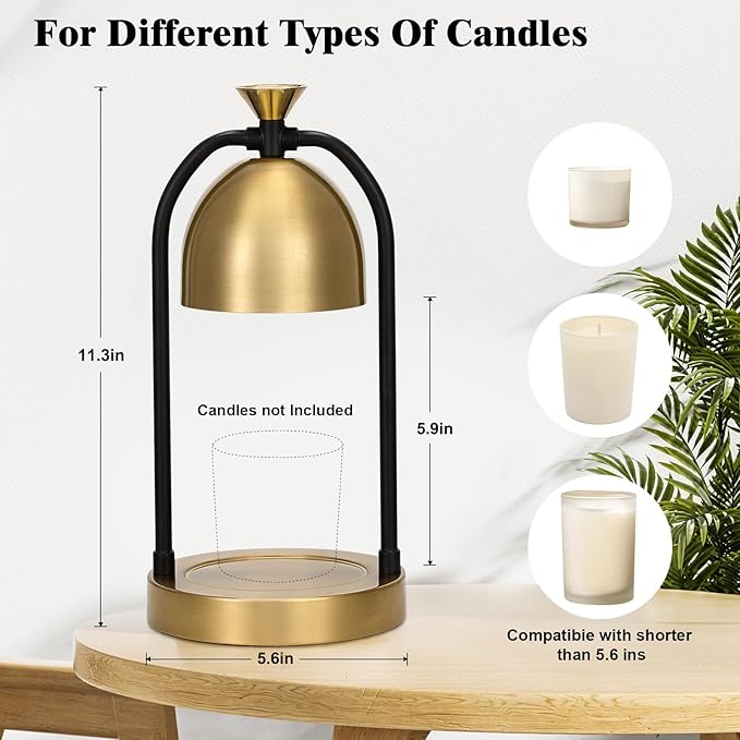 Gold Candle Warmer Lamp with Timer-Modern Room Decor Aesthetic Vintage, Gifts for Women,Dimmable Wax Melt Warmer for Scented Wax with 2 Bulbs