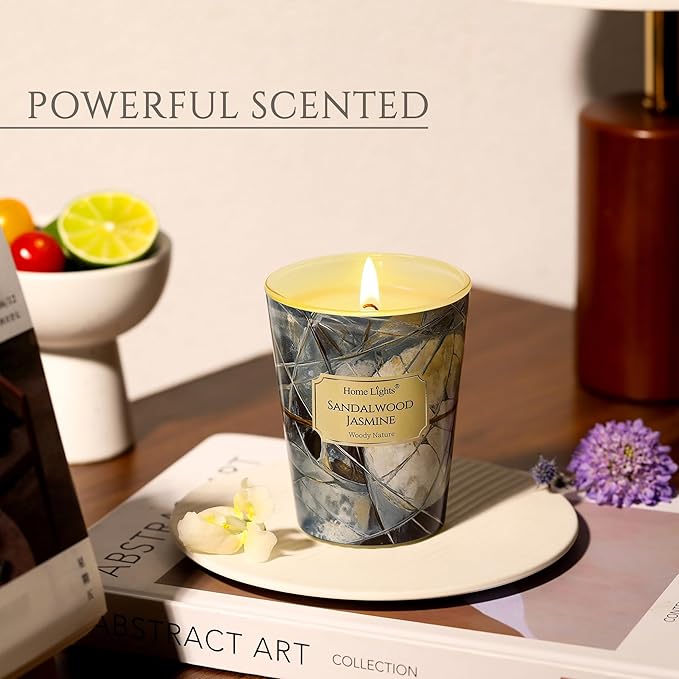 HomeLights Soy Wax Candles for Home Scented, 1-Wick Candles in Sandalwood Jasmine Scented, Industrial Chic Aromatherapy Candles Gift for Parties, Relaxing, 6.7oz