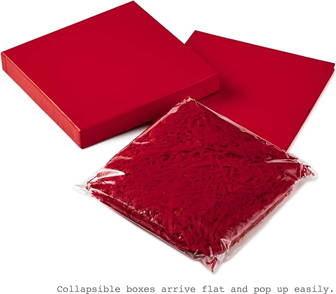 Hallmark Medium Gift Box with Lid and Shredded Paper Fill (Red 7 inch Box) for Birthdays, Graduations, Anniversaries, Christmas, Valentine's Day, All Occasion