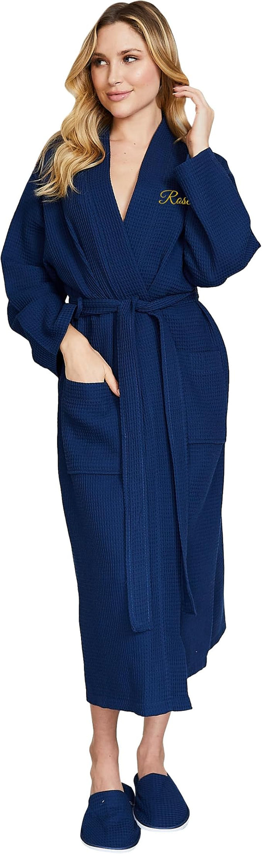 Lotus Linen Waffle Robes for Women - Lightweight Cotton Kimono Bathrobe - Long Soft Spa Bath Robe