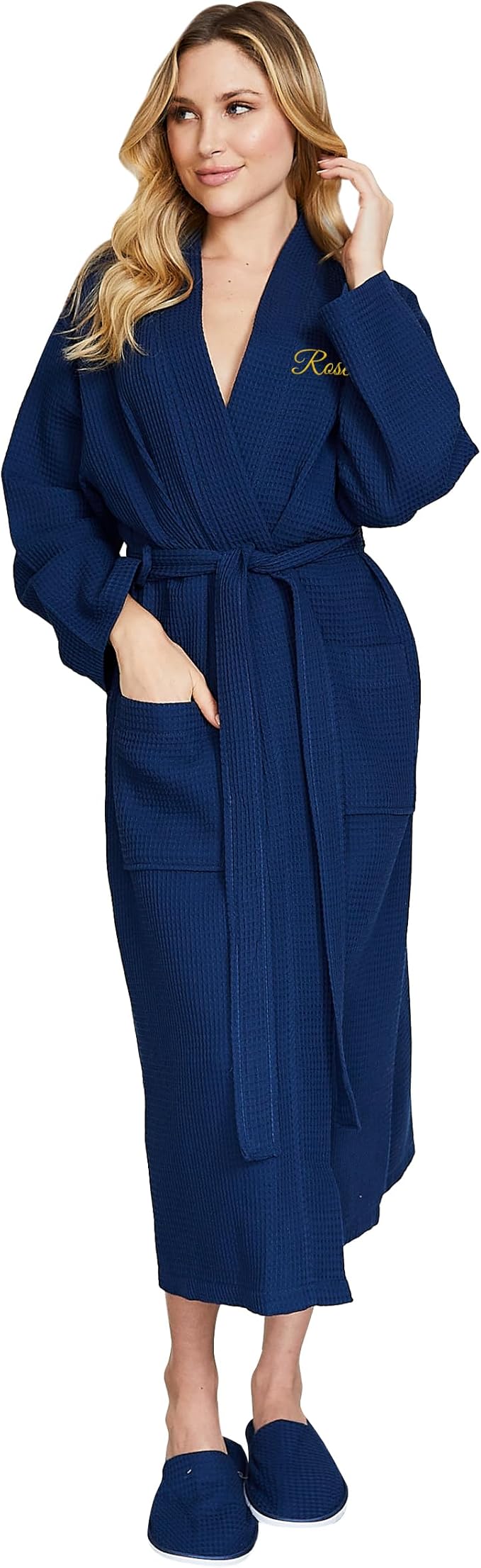 Lotus Linen Waffle Robes for Women - Lightweight Cotton Kimono Bathrobe - Long Soft Spa Bath Robe