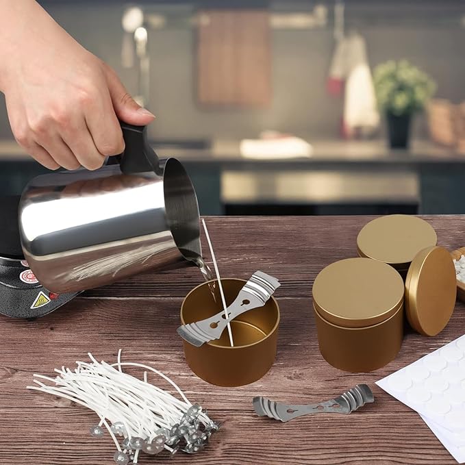 HOUSEASSIST Candle Making Kit Supplies,32oz Stainless Steel Candle Make Pouring Pot, Sticker, 3-Hole Wicks Holder,Candle Wicks for Candle Making DIY Craft Tools