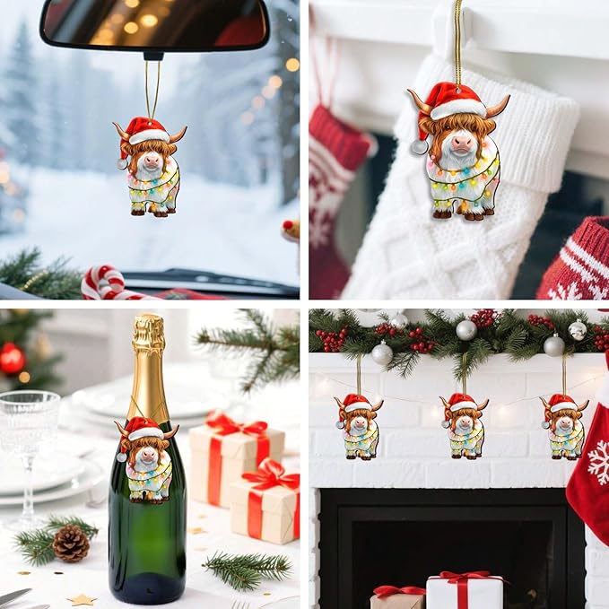 Farmhouse 2 Side Printed Wooden Ornament, Farm Animal Tree Decoration, Cute Cow Ornament, Holiday Hanging Keepsake Gift for Christmas