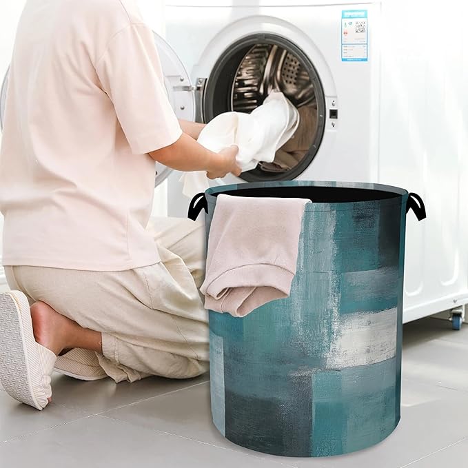 Blue Gray Modern Laundry Basket,Art Foldable with Handles Tote Bag Oxford Cloth for Bathroom Bedroom Dirty Clothes Storage Bucket 16" x 20.8"