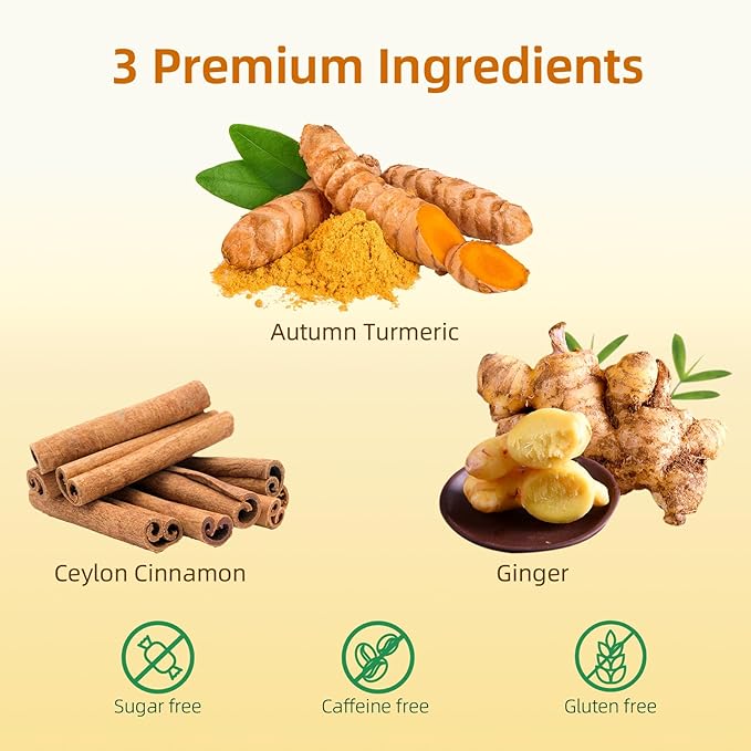 120 Bags Premium Turmeric Ginger Cinnamon Tea Bags, Premium Natural Ingredients, Turmeric Ginger Herbal Blend with Cinnamon, No Sugar, Caffeine-Free