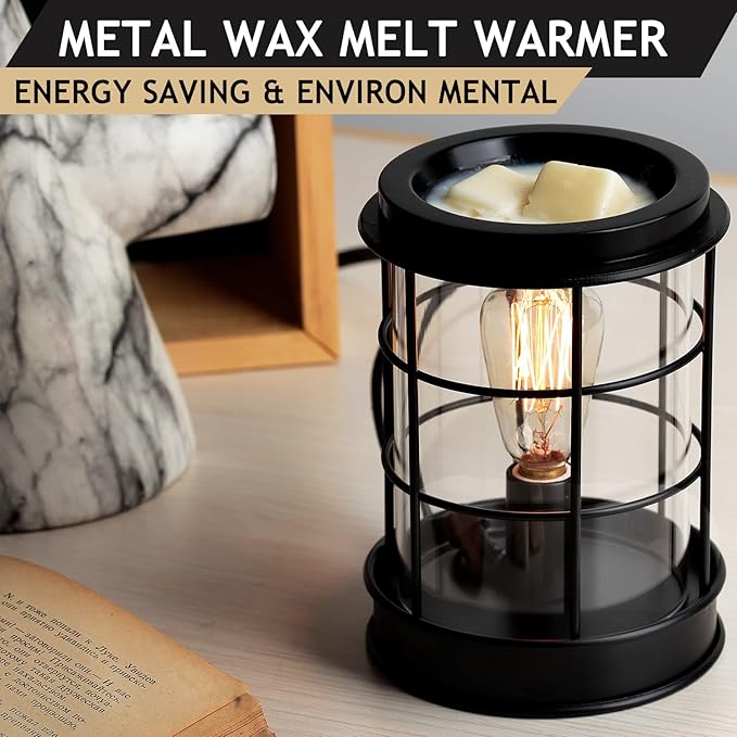 Electric Wax Melt Warmer,Wax Warmer for Scented Wax Melts,Candle Wax Burner Fragrance Warmer and Vintage Light Bulbs,Wax Melt Melter for Rustic Home Decor, Office, Birthday Gifts