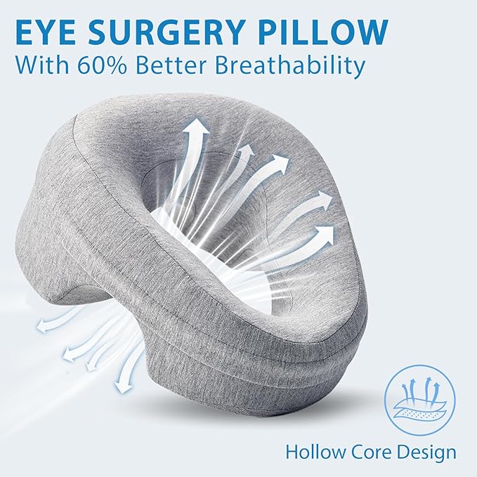 Face Down Pillow for Bed, Massage Headrest Face Pillow After Eye Surgery, Memory Post-Eye Recovery or Beach Tanning, Prone Sleepers with Breathable Design, Removable Grey Cover(Light Gray)