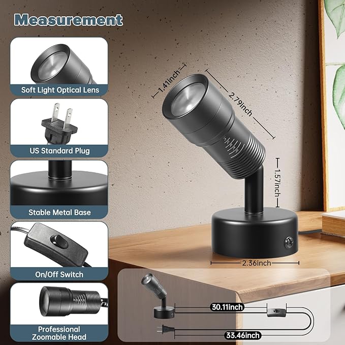 Junview 2Pack Spot Lights Indoor 8° to 60° Zoomable Focus Head Uplighting Indoor with Timer and Remote Stepless Adjustable Color Temperature and Dimmable Accent Up Lights for Plant Artwork Pictures