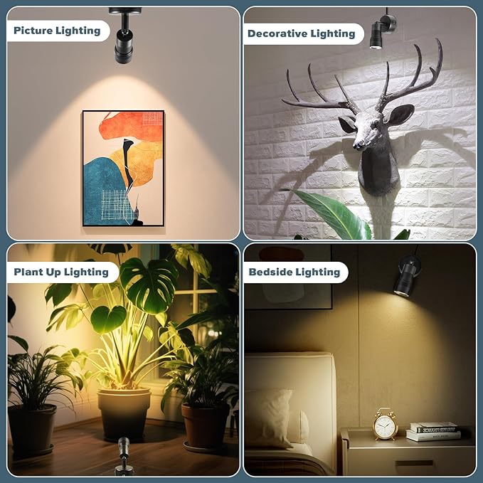 Junview 2Pack Spot Lights Indoor 8° to 60° Zoomable Focus Head Uplighting Indoor with Timer and Remote Stepless Adjustable Color Temperature and Dimmable Accent Up Lights for Plant Artwork Pictures
