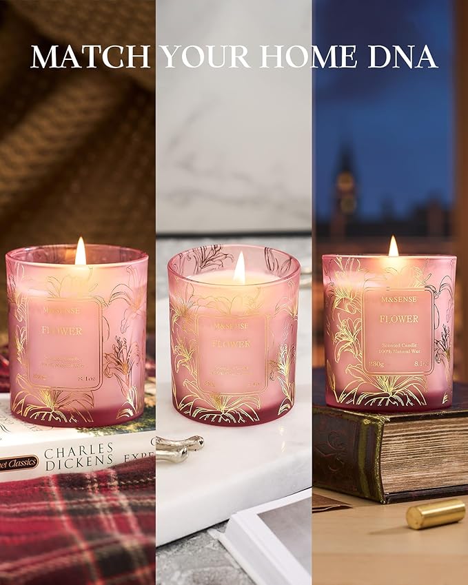 M&SENSE Tea Scented Candles, Vegan Soy Wax, Naturally Scented Mango Green Tea No Toxin 8.1oz Long Lasting 42-Hour Burn Time Relaxing, Aromatherapy, Meditation Candles for Home