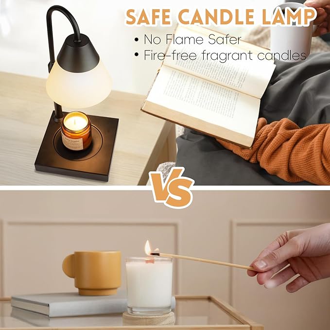 Candle Warmer Lamp, Dimmable Metal Candle Lamp Warmer Height Adjustable, Compatible with Candle and 3 Wick Large Jars Scented Wax for Home Decor (Glass-Black)