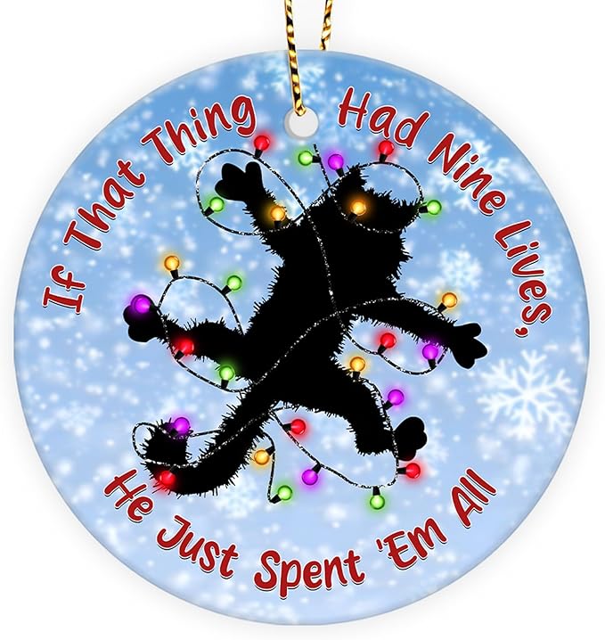 Black Cat Rug Christmas Ornament, Funny Movie-Inspired Xmas Tree Decoration, Unique Holiday Keepsake Gift for Cat Lovers