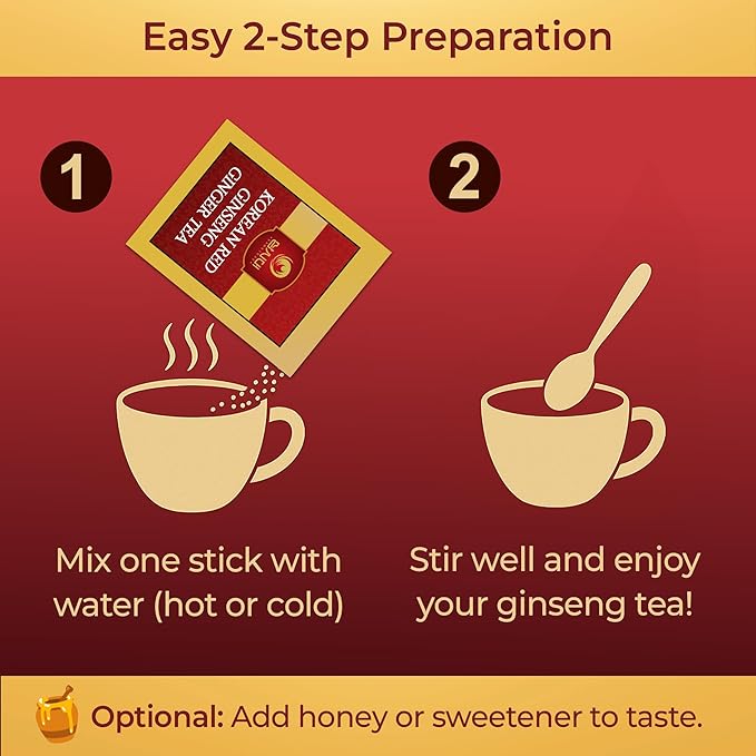 SAMSIDAE Korean Panax Red Ginseng with Ginger Tea, Box of 50 Bags, Supports Circulation, Energy, Immunity, and Digestion – Smooth Taste