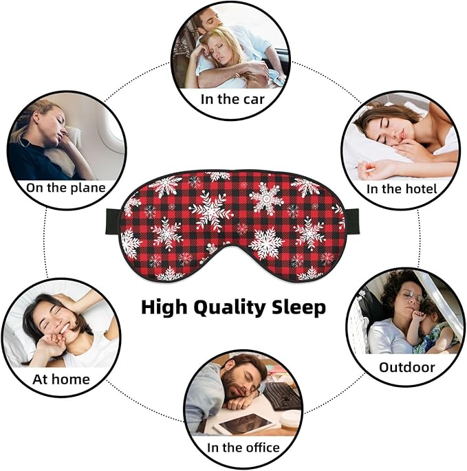 Christmas Sleeping Eye Mask Snowflakes on Buffalo Plaid Eye Mask for Sleeping Soft Comfort Eye Shade Blackout Eye Cover for Deep Rest Travel Nap Meditation