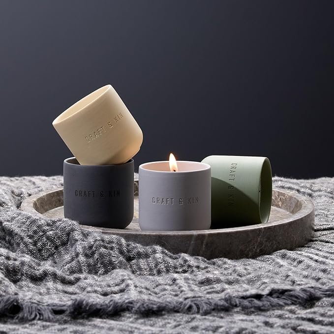 Craft & Kin Fall Scented Candles Discovery Set | 4 Pack of 3oz Candles | 20-Hour Burn Time, Soy Blend Wax, Cotton Wick, Ceramic Jars