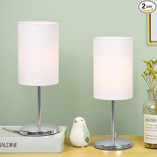 Lampwell Alee Small Table Lamp for Living Room,Set of 2,Modern Kids Night Table Lamp,Φ4.33×H12.21IN,Bulb Excluded,White