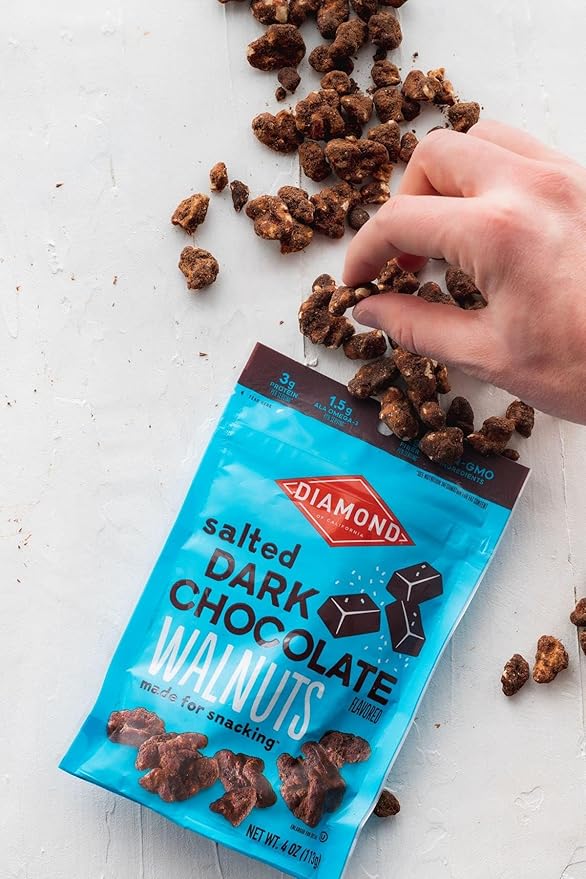 Diamond of California Salted Dark Chocolate Walnut Snack Nuts, 4 oz. (4 Pack)