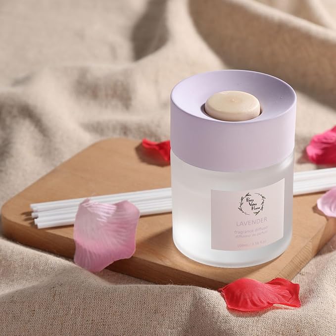 Reed Diffuser Set, Pretty Valley Home Diffuser 100Ml / 3.38fl OZ Gift Box - Includes Reed Diffuser Sticks, Fragrance Oil, and Glass Bottle for Bathroom Office Living Room Decor (Lavender)