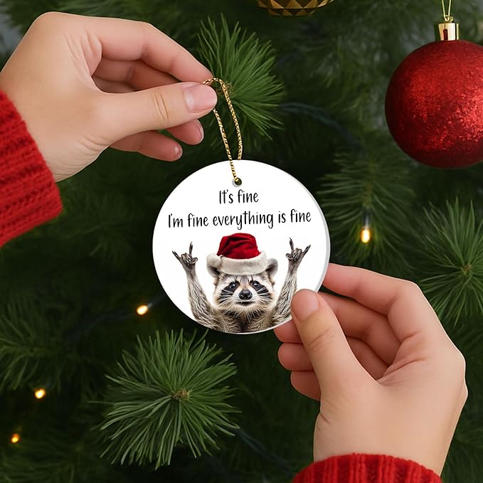 34HD Gifts for Christmas, Raccoon Christmas Ornament Ceramic 2-Side Printed, Gifts for Raccoon Lovers, Women, Men, Friends, Christmas Decorations