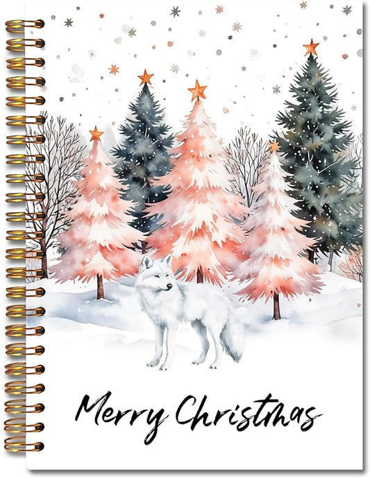 Exqcom Christmas Tree Arctic Fox Spiral Notebook Gifts, Winter Christmas Journal for Women, Snowy Forest Animals Xmas Hardcover Notebook Journal Office School Supplies, 5.5x8.3 Inch