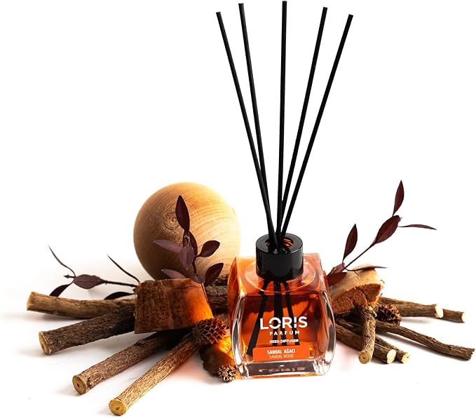 Loris Reed Diffuser - Sandalwood - Aromatic Home Fragrance with Natural Essential Oils, 4.06 fl oz/120 mL – Long‑Lasting, Non‑Toxic, Gift Ready Scented Diffuser with Sticks for Room & Bathroom