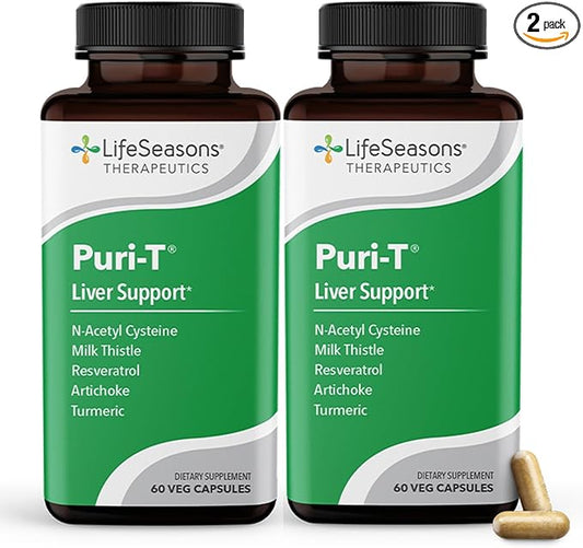 LifeSeasons Puri-T - Liver Cleanse & Detox Support Supplement - Resveratrol N-Acetyl Cysteine Milk Thistle Artichoke & Turmeric - Supports Tissue Regeneration & Healthy Bile - 60 Capsules (Pack of 2)