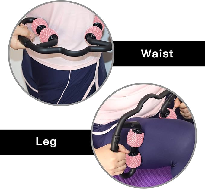 Cellulite Massage Tool Muscle Roller - Deep Fascia Massager & Dimpled Skin Remover for Legs, Thighs & Buttocks - Anti-Cellulite Roller, Smooth Skin, Pain Reliefs (Black Pink)