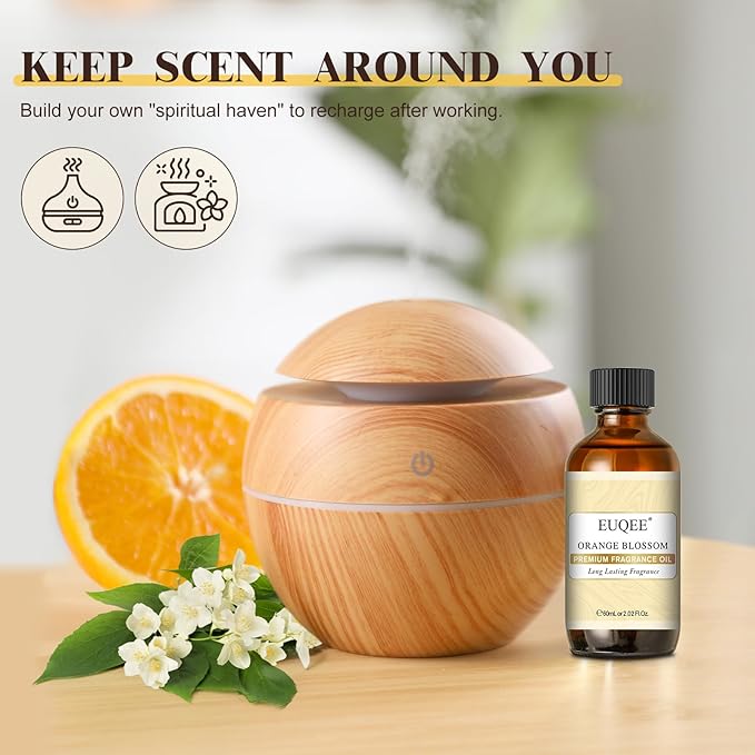EUQEE Orange Blossom Fragrance Oils, 2.02 Fl oz/60ml Essential Oils with Glass Dropper for Diffusers, Soap Candle Making, Aromatherapy