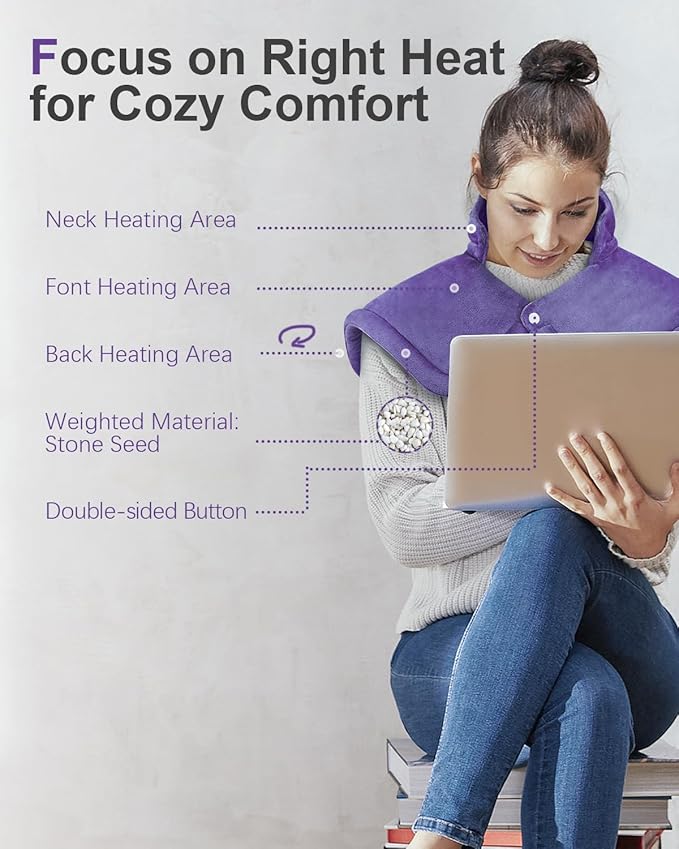 Heating Pad for Neck and Shoulder Pain Relief, Birthday Christmas Gifts for Women Mom Wife Sister Grandma Her, 2lb Electric Heating Pad for Back, 6 Heat Settings, Large 17x23inch, Purple