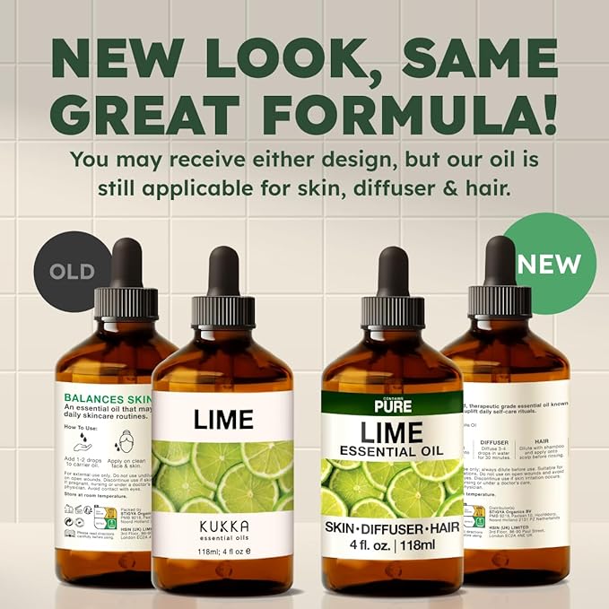 KUKKA Lime Essential Oils - 4 Fl Oz - for Hair, Skin, Diffuser, Aromatherapy & DIY Soap Making Scent