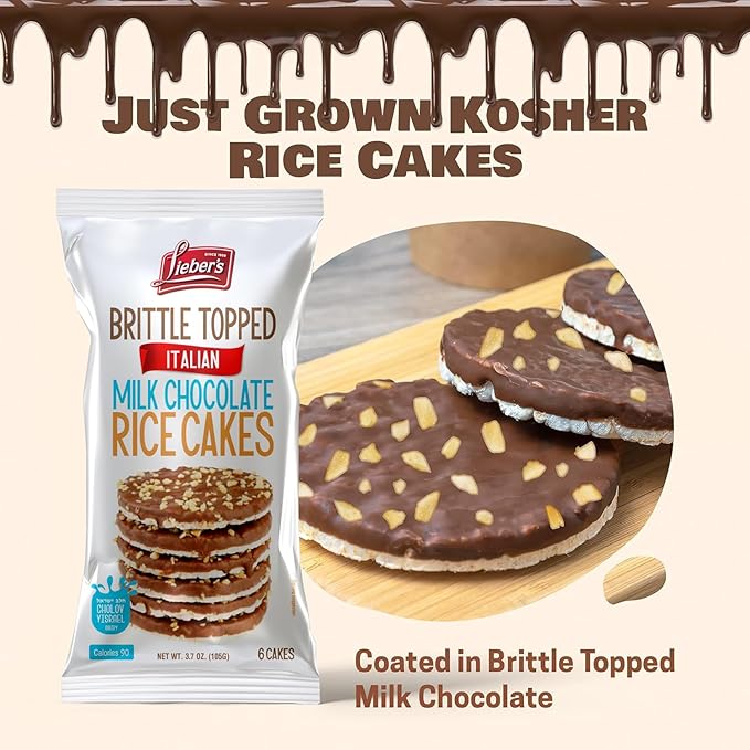LIEBERS Thin Chocolate Rice Cakes, Kosher Certified Dairy and Dairy Free Options, Gluten Free Snack Pack Of 3 (Brittle Topped Milk Chocolate)