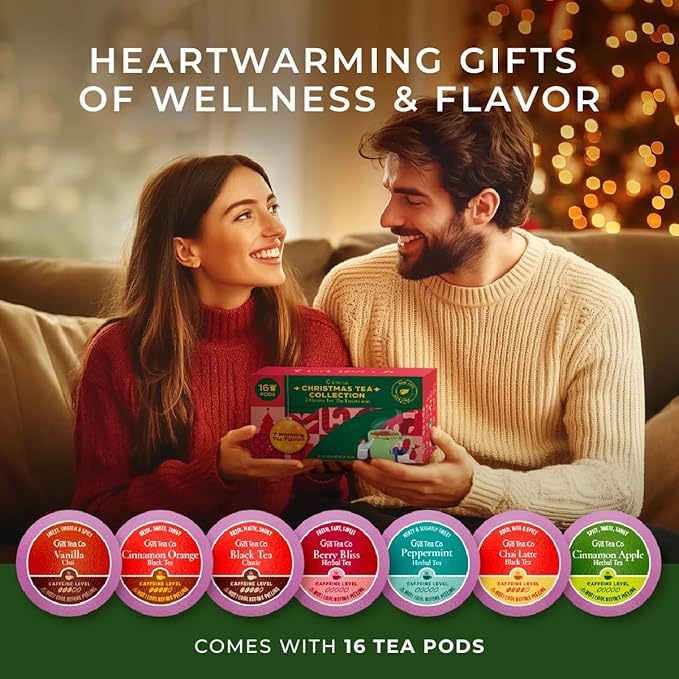 Gya Tea Co Christmas Tea Pod Collection Gift Set (16 Count) - Different Flavors Assorted Variety Pack