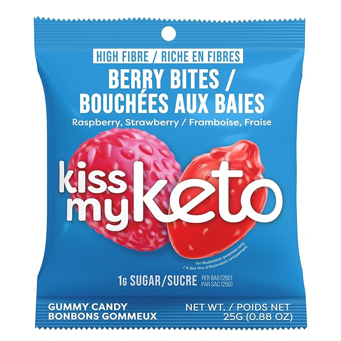 Kiss My Keto Sugar Free Gummies, Berry Bites 32-Pack – Satisfy Cravings while Staying in Ketosis – High Fiber, 7g Net Carbs, Non-GMO, Vegan, & Gluten-Free – Low-Calorie Vegan Candy