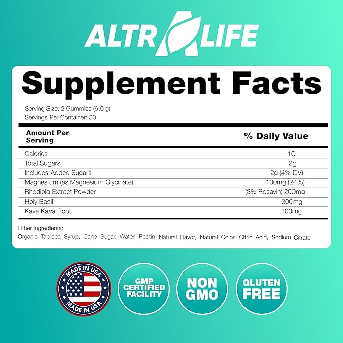 Kava Kava Gummies - Stress Relief Supplement with Magnesium Glycinate, Rhodiola Rosea, Holy Basil - 30 Servings for Calm Mood, Focus & Sleep Support - Cortisol Supplements for Women and Men