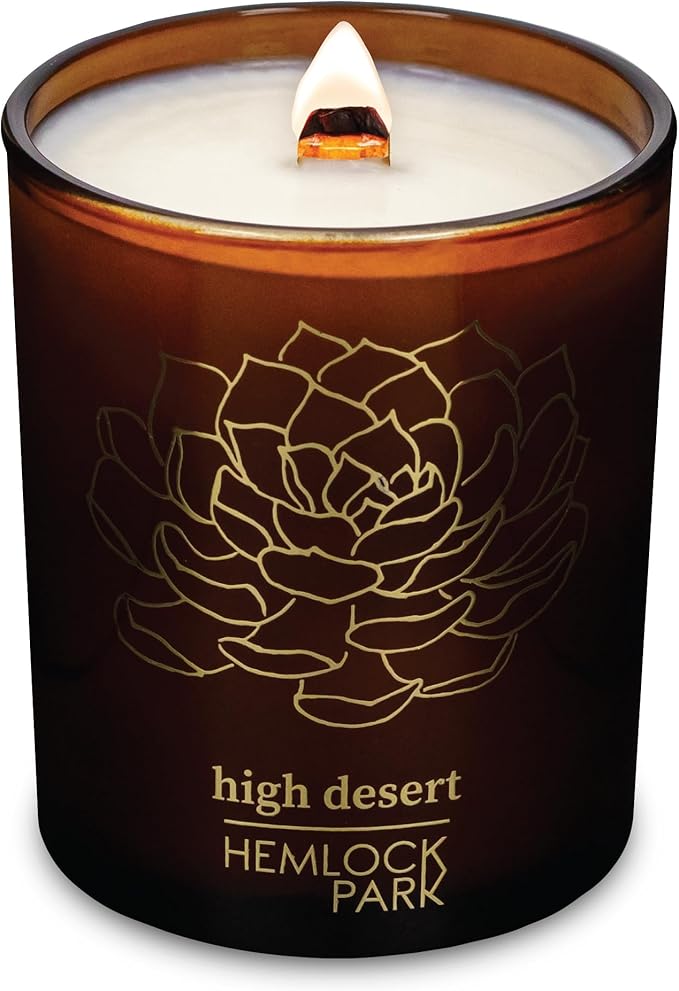 Hemlock Park Wood Wick Candle Handcrafted with Natural Coconut Wax and Essential Oils (Amber & Gold 7.2 oz, High Desert)