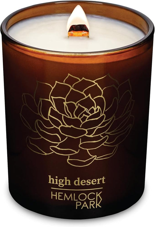 Hemlock Park Wood Wick Candle Handcrafted with Natural Coconut Wax and Essential Oils (Amber & Gold 7.2 oz, High Desert)